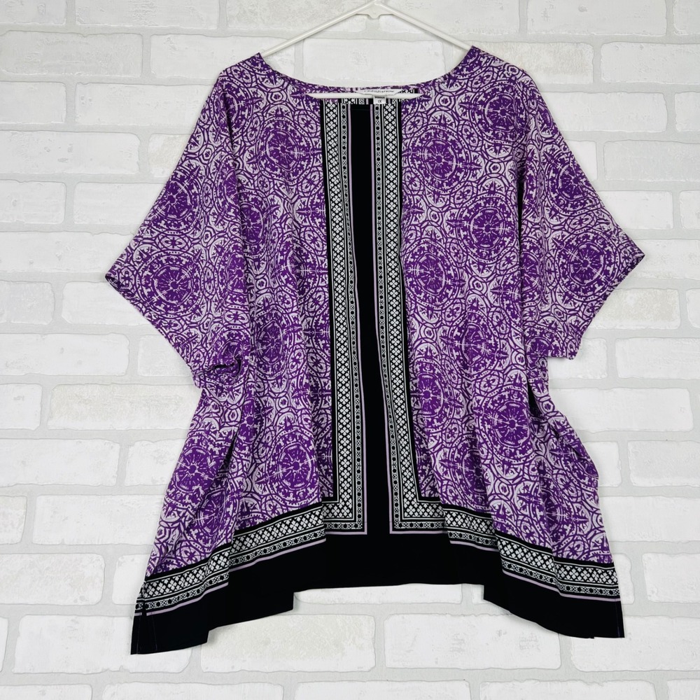 Croft & Barrow Womens 1X Purple Medallion Print Dolman Short Sleeve Top